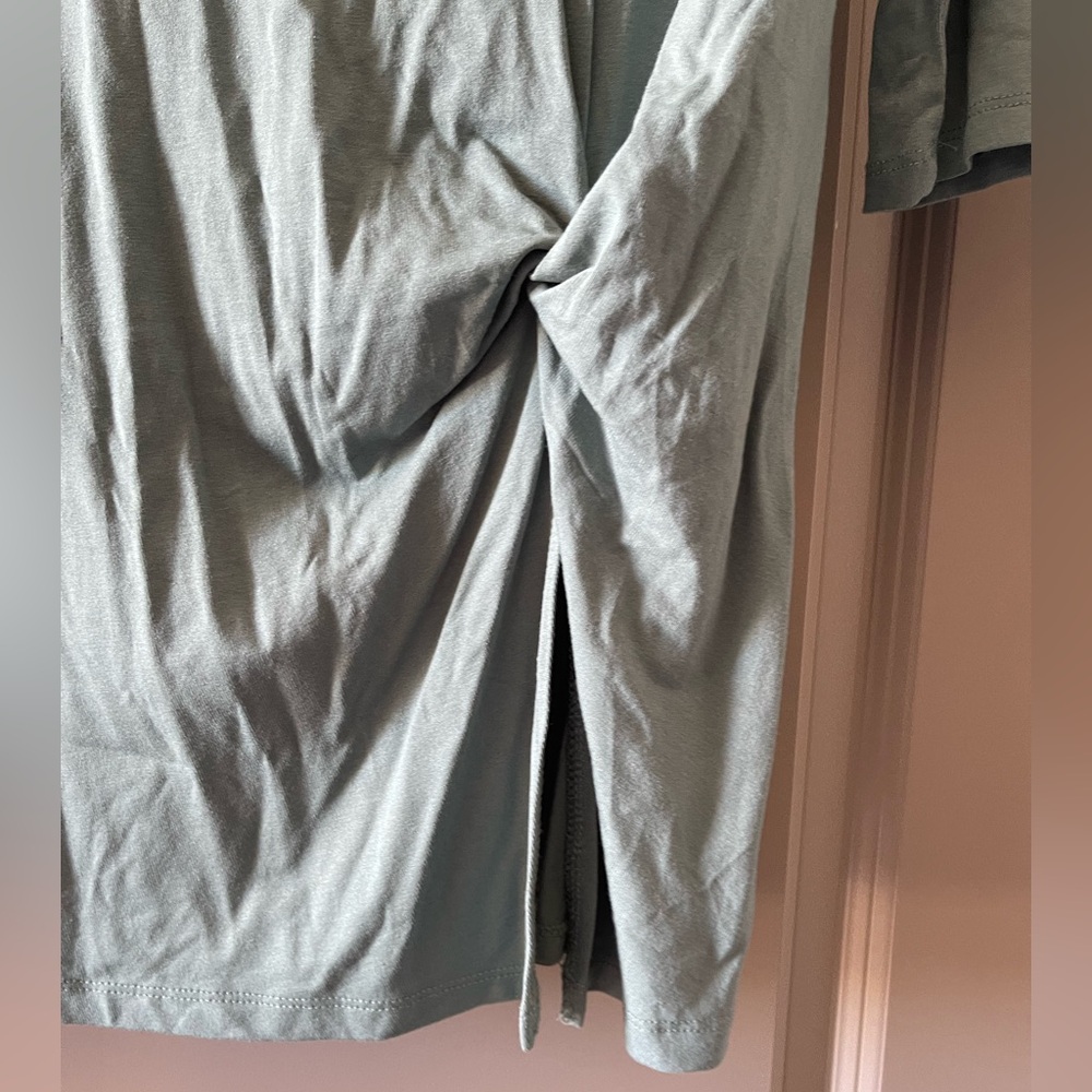 Cupio Sage Green 3/4 Sleeve Dress with Side Knot and Slit - Picture 3 of 4